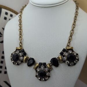 J. Crew Dark Blue Black and Gold Floral Necklace